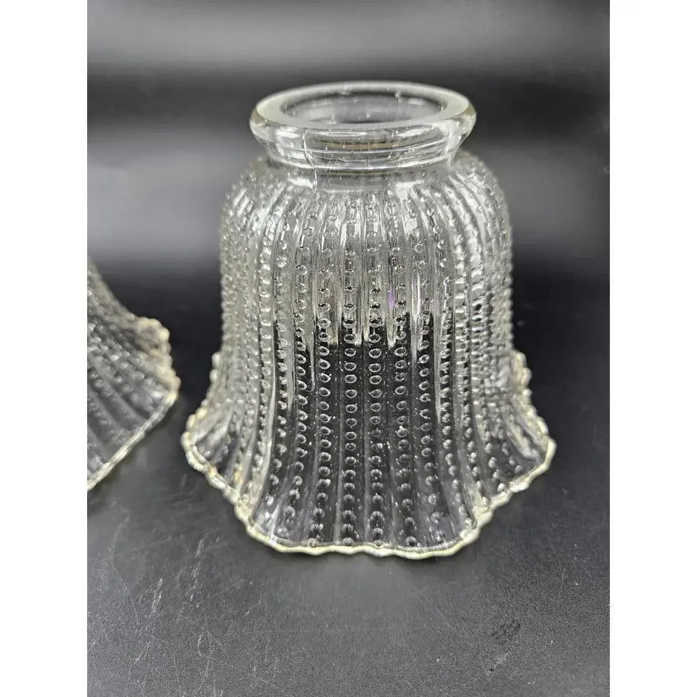 Vintage Hobnail Ribbed Glass Lamp Shades Vanity Sconce Set of 3 Repurpose Trend